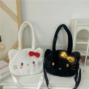 Милая плюшевая сумка HelloKitty Cat, женская мультяшная сумка через плечо, сумка-тоут большой емкости, сумочка, планшет, телефон, рюкзак для хранения косметики,