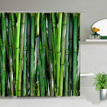 Зеленый бамбуковый пейзаж, Крючок для занавески для душа, Набор аксессуаров для ванной, Весенние Занавески для душа, ткань для домашнего декора, Занавеска для ванной