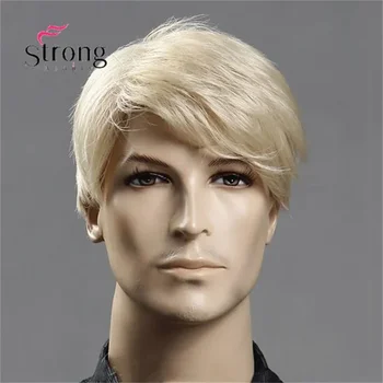Strongbeauty мужской блондинистый парик с прямыми короткими синтетическими волосами
