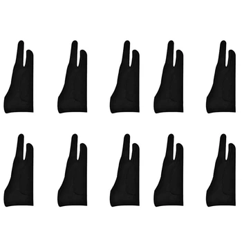 10 упаковок перчаток художника для планшета Перчатка для цифрового рисования с утолщением двух пальцев Перчатка для отвода ладони для графического планшета (M)