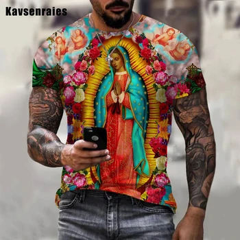 Католическая футболка с 3D-принтом Our Lady Of Guadalupe, Дева Мария, Мужская Женская повседневная модная одежда в стиле харадзюку, топы оверсайз, Одежда
