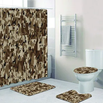 Модный Цифровой пиксельный камуфляж цвета Хаки Комплект штор для душа в ванной Комнате Woodland Army Forest Hunting Ванна Туалет Коврики Декор