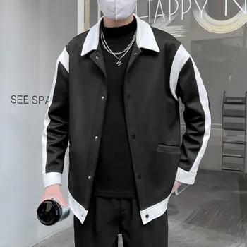 Модные осенние мужские куртки 2023 года, куртки с воротником в стиле пэчворк, пальто, контрастная повседневная мужская одежда, повседневная уличная одежда, новинка V84