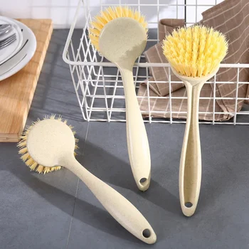 Кухонная щетка с длинной ручкой, бытовая щетка для дезинфекции кастрюль, скребок для посуды, которую можно подвесить для чистки плиты