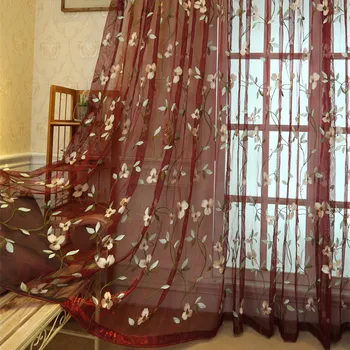 Модные прозрачные тюлевые шторы с цветочной вышивкой для гостиной, девочек, Жаккардовая красная пасторальная занавеска на окно, спальня, кухня