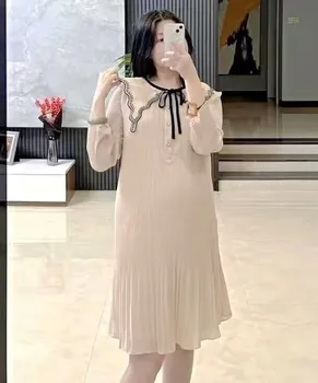 Летнее модное плиссированное шифоновое платье для беременных, свободная прямая повседневная одежда для женщин во время беременности