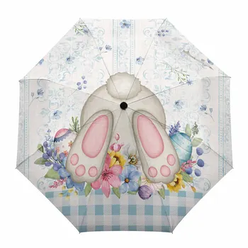 Пасхальный Цветок Яйцо Кролик Открытый Полностью автоматический Складной Восьмиструнный Зонт с Принтом для Взрослых