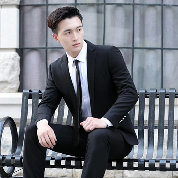 Изысканные мужчины (костюм + брюки) модная и красивая трендовая деловая официальная одежда Корейская версия тонкого высококачественного набора из двух предметов