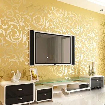 Обои с золотыми и серебряными крючками в европейском стиле с утолщенными флизелиновыми листьями аканта для создания изысканного фона стены.