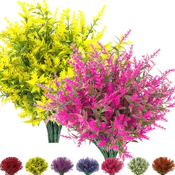 5 Упаковок искусственных цветов, поддельные уличные растения, устойчивые к ультрафиолетовому излучению Пластиковые кусты с цветами лаванды, подвесные украшения для помещений и снаружи