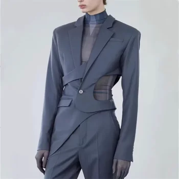 Весной и осенью 2023 года новый мужской асимметричный костюм, приталенный открытый костюм с длинными рукавами, пальто для подиума, повседневная одежда, брендовое пальто tide