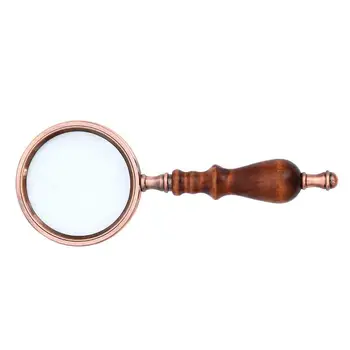 Увеличительное стекло Деревянная ручка 10-кратное Увеличительное стекло Старинная медная лупа с ручкой из сандалового дерева с большим увеличением