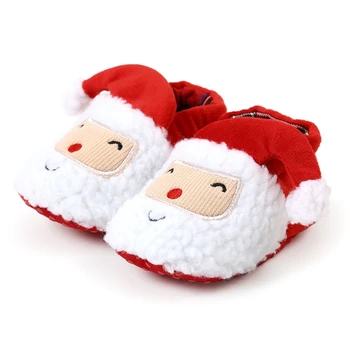 Флисовые зимние пинетки для новорожденных девочек и мальчиков, теплые тапочки для первых прогулок, обувь для новорожденных, рождественские зимние ботинки