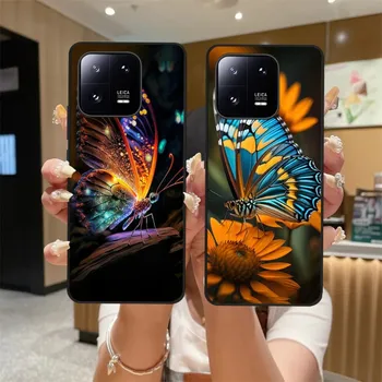 Красочный чехол для телефона с бабочкой для Xiaomi 13 12 11 Redmi Note12 серии Poco F5 F4 Мягкий черный чехол для телефона