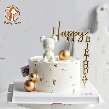 INS Love bear Топпер для торта с Днем Рождения Золотой Акриловый Вертикальный Креативный Золотой топпер для торта на День рождения Украшения торта