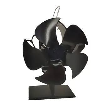 Черный каминный вентилятор с 5 лопастями, бесшумный Безопасный вентилятор для печи с тепловым питанием, вентилятор для дровяного камина, вентиляторы для эффективного распределения тепла в доме.