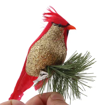 Цельнокроеная заколка Cardinal с искусственной Птицей, Милое украшение для рождественской елки, поролоновая и бархатная птица, украшение для праздничной вечеринки, Красная птица.