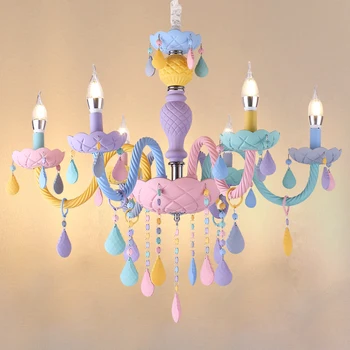 Современная разноцветная хрустальная люстра Macaron Rainbow Candle Lustres American Girl Princess Светильники для детской комнаты