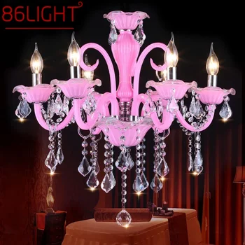 Подвесной светильник из розового хрусталя 86LIGHT, Художественная комната для девочек, лампа-свеча, Детская комната, Гостиная, Ресторан, Спальня, Люстра
