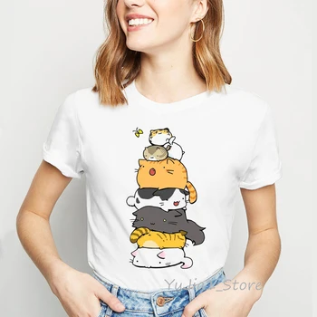 Забавные футболки с принтом кошек, женская футболка harajuku kawaii с животным принтом, женская одежда tumblr, повседневная футболка camiseta
