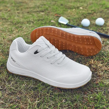 Водонепроницаемая мужская женская кожаная обувь для гольфа, нескользящие кроссовки для гольфа без шипов, спортивная обувь для тренировок гольфистов