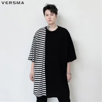 VERSMA Японский модный топ в полоску, лоскутные ретро-футболки, мужская Летняя уличная одежда в стиле хип-хоп, Футболки с коротким рукавом, мужские прямые поставки