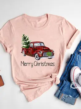 Грузовая клетчатая женская футболка 90-х, прекрасная рождественская одежда, футболка с принтом, модные новогодние футболки с короткими рукавами и базовым рисунком.