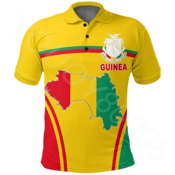 Мужская рубашка поло African Zone Apparel 2023, Футболка С Принтом На Лацкане, Короткий рукав - Футболка Поло С Гвинейским Активным Флагом, Топ