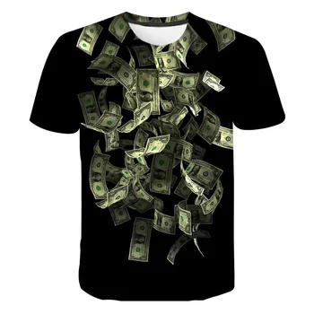 Летняя Повседневная футболка с 3D принтом Долларовой банкноты, Повседневная Модная Уличная одежда, Мужские и женские топы
