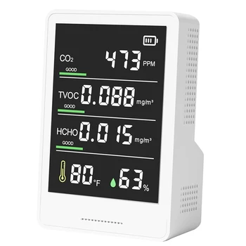Тестер контроля качества воздуха ABS Детектор CO2 CO2, TVOC, HCHO, влажности и температуры Счетчик частиц для домашнего автомобиля