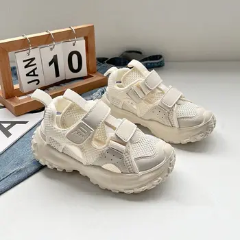 Детские спортивные сандалии 2023, Летняя новая повседневная обувь для мальчиков из полой сетки, легкие нескользящие кроссовки для девочек