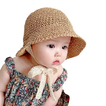 Летняя детская шляпка, соломенная кепка для девочки, модная Пляжная детская панама с кружевным бантом, шляпки принцессы для детей, солнцезащитная кепка для путешествий на открытом воздухе