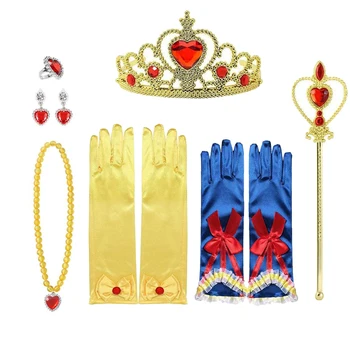 Детские перчатки для девочек, комплект украшений в виде короны, аксессуары, Парик Русалки Ариэль, коса для принцессы, одежда для косплея Снежной королевы, 2 аксессуара