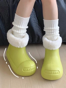 Тонкие зимние ботинки для женщин зимой Теплые и плюшевые Универсальные для повседневной носки Нескользящие и водонепроницаемые уличные ботинки