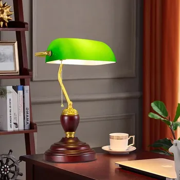 Банковская настольная лампа Стеклянная лампа в европейском стиле Ретро Офисная настольная лампа из меди Декоративная прикроватная настольная лампа для гостиной спальни