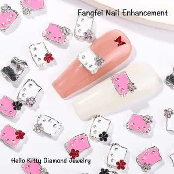 10шт Принадлежности для украшения ногтей Cute Cat 3D Цветные стразы Роскошные подвески для ногтей Kawaii Украшения для кошек из металлического сплава для маникюра