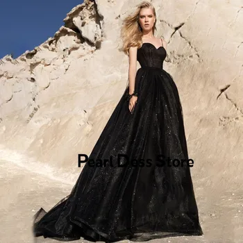 Жемчужное платье New Line, милая тонкая бретелька через плечо, трапециевидное Черное блестящее платье из тюля для выпускного вечера, вечернее платье vestido formatura longo