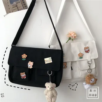 Сумки через плечо для старшеклассниц в японском стиле, новая повседневная простая холщовая сумка для женщин, сумка-мессенджер для студенческих книг, сумка через плечо