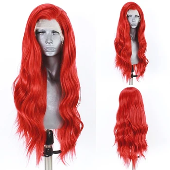 Синтетический парик на кружеве с объемной волной, синтетические парики для женщин, парик на кружеве 13Х4, красные парики с волосами младенца, натуральная линия роста волос