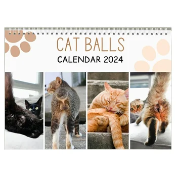 Забавный Кошачий календарь - Забавный подарок - Календарь Кошачьих Ягодиц на 2024 год - Необычные подарки - Cat-Pop - Кошачьи яички - Белый слон