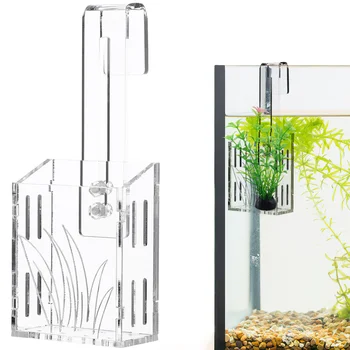 Плантатор для аквариума с водой Подвесной держатель для аквариумных растений Прозрачный акриловый контейнер для водных растений