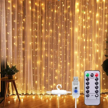 Светодиодная Гирлянда Для Штор USB String Lights Fairy 8 Режимов Дистанционного Управления Свадебный Рождественский Декор для Дома Спальни Новый Год Lam