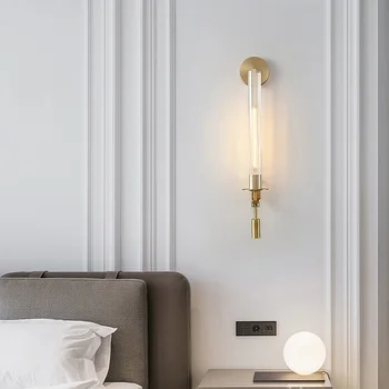 Ресторанный Золотой абажур из скандинавского стекла, настенные светильники в американском простом ретро стиле, гостиная, прикроватная тумбочка для спальни, декоративное настенное бра для дома