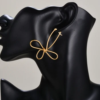 Простые серьги-кольца золотого цвета из нержавеющей стали в форме банта для модных элегантных женщин, подарок для вечеринки