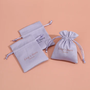 100шт Бархатных мешочков, фиолетовая свадебная подарочная сумка для конфет, сумка на шнурке для ювелирных изделий, упаковка для сережек, Персонализированный логотип