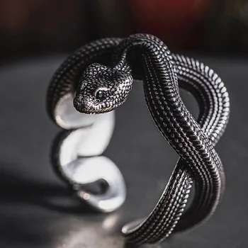 Мужское кольцо с питоном черного цвета в стиле рок, Винтажное, панк, Регулируемое Открытое кольцо Ssnake Для женщин, ювелирные изделия в стиле хип-хоп