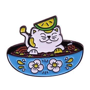 Чайник кошка булавка чаша для рамена брошь милый значок еды цветочный художественный аксессуар забавное пальто рюкзак декор
