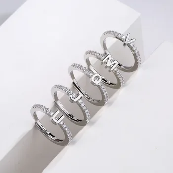 Настоящее серебро 925 пробы, Регулируемое кольцо с 26 буквами Для модных женщин, Классические изысканные ювелирные изделия, минималистичные Аксессуары, Подарок для девушки