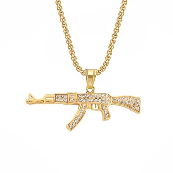 Хип-хоп Iced Out Bling AK47 Gun Кулон С цепочкой Золотого цвета Из нержавеющей Стали, Военное ожерелье Для Мужчин, Женский Ювелирный Подарок