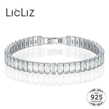 LicLiz Модный Роскошный Теннисный браслет с кристаллами CZ для женщин, Цепочка из белого Золота, Большие геометрические Ювелирные изделия из циркона LUB0182A